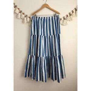 Revolve Solid & Striped Addison Midi Skirt In Marina Blue Stripe Tiered Beach XL